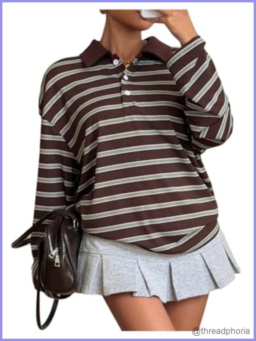 Y2K Striped Rugby Shirt Oversized Half Button Collared Tee